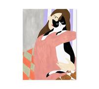 Casa Poster Decorativo Stampe Poster Di Gattara Fuori Dalla Finestra Che Tiene In Braccio Un Gatto, Dipinto Su Tela Classico Per Soggiorno, Decorazione Da Parete Balco(D,40x50cm)