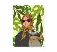 Casa Poster Decorativo Stampe Poster Di Gattara Fuori Dalla Finestra Che Tiene In Braccio Un Gatto, Dipinto Su Tela Classico Per Soggiorno, Decorazione Da Parete Balco(H,40x60cm)