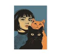 Casa Poster Decorativo Stampe Poster Di Gattara Fuori Dalla Finestra Che Tiene In Braccio Un Gatto, Dipinto Su Tela Classico Per Soggiorno, Decorazione Da Parete Balco(C,30x40cm)