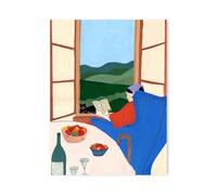 Casa Poster Decorativo Stampe Poster Di Gattara Fuori Dalla Finestra Che Tiene In Braccio Un Gatto, Dipinto Su Tela Classico Per Soggiorno, Decorazione Da Parete Balco(I,40x60cm)