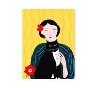 Casa Poster Decorativo Stampe Poster Di Gattara Fuori Dalla Finestra Che Tiene In Braccio Un Gatto, Dipinto Su Tela Classico Per Soggiorno, Decorazione Da Parete Balco(G,30x40cm)