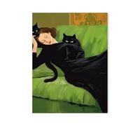 Casa Poster Decorativo Stampe Poster Di Gattara Fuori Dalla Finestra Che Tiene In Braccio Un Gatto, Dipinto Su Tela Classico Per Soggiorno, Decorazione Da Parete Balco(E,40x60cm)