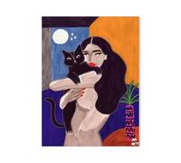 Casa Poster Decorativo Stampe Poster Di Gattara Fuori Dalla Finestra Che Tiene In Braccio Un Gatto, Dipinto Su Tela Classico Per Soggiorno, Decorazione Da Parete Balco(F,20x30cm)