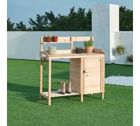 casa.pro Banco di Lavoro per Giardinaggio in Legno di Abete con Armadietto Cassetto Ripiani e Ganci Porta Attrezzi Tavolo da Giardino per Rinvaso e Cura delle Piante 110x107x46 cm