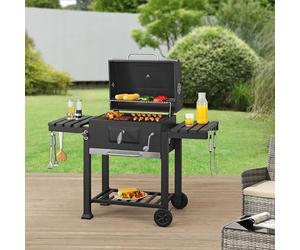 casa.pro Barbecue Portatile a Carbonella Carrello BBQ in Acciaio con Coperchio e Termometro Integrato Ripiani Cassetto per Ceneri Griglia da Giardino Picnic 105 x 135 x 47,5 cm