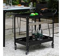 casa.pro Carrello Portavivande da Giardino in Acciaio con 2 Ripiani Ruote e Ganci Carrellino di Servizio Portatutto Da Cucina Portata a Rotelle 72x77x38 cm - Nero
