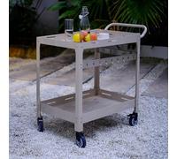 casa.pro Carrello Portavivande da Giardino in Acciaio con 2 Ripiani Ruote e Ganci Carrellino di Servizio Portatutto Da Cucina Portata a Rotelle 72x77x38 cm - Color Champagne