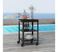 casa.pro Carrello Portavivande da Giardino in Acciaio con 3 Ripiani e Ruote Carrello Portatutto Da Cucina Servizio Portata a Rotelle 81x50x50 cm - Nero