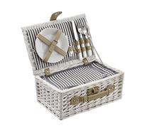 casa.pro Cestino da Picnic per 2 Persone Valigia Picnic in Rami di Salice Vintage Set Incluso Piatti Posate Bicchieri Borsa Termica Cavatappi - Esterno Bianco