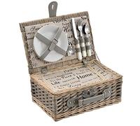 casa.pro Cestino da Picnic per 2 Persone Valigia Picnic in Rami di Salice Vintage Set Incluso Piatti Posate Bicchieri Borsa Termica Cavatappi Interno Fantasia