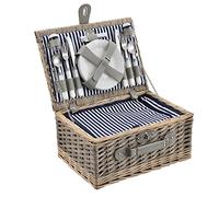 casa.pro Cestino da Picnic per 4 Persone Valigia Picnic in Rami di Salice Vintage Set Incluso Piatti Posate Bicchieri Borsa Termica Cavatappi Saliera Pepiera - Interno Blu/Bianco