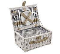 casa.pro Cestino da Picnic per 4 Persone Valigia Picnic in Rami di Salice Vintage Set Incluso Piatti Posate Bicchieri Borsa Termica Cavatappi Saliera Pepiera - Esterno Bianco