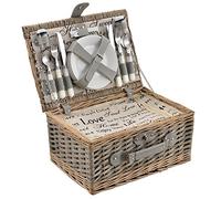 casa.pro Cestino da Picnic per 4 Persone Valigia Picnic in Rami di Salice Vintage Set Incluso Piatti Posate Bicchieri Borsa Termica Cavatappi Saliera Pepiera - Interno Fantasia