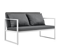 casa.pro Divano da Esterno con Cuscini Telaio in Ferro Sofà per 2 Persone Arredo Outdoor per Giardino Patio Terrazza 70 x 114 x 60 cm Bianco/Grigio