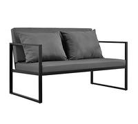 casa.pro Divano da Esterno con Cuscini Telaio in Ferro Sofà per 2 Persone Arredo Outdoor per Giardino Patio Terrazza 70 x 114 x 60 cm Nero/Grigio