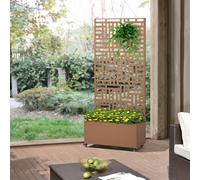 casa.pro Fioriera con Grigliato Fioriera Mobile con Spalliera Pannello Divisorio con Portapiante a 4 Rotelle Separatore da Terrazza 190 x 82 x 38 cm Acciaio Marrone