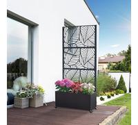 casa.pro Fioriera con Spalliera in Acciaio Pannello Divisorio Traforato con Motivo Foglie Cassetta Portapiante e Rotelle Separè per Esterni Giardino Balcone Terrazza 190 x 82 x 38 cm Nero