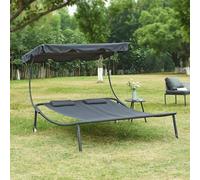 casa.pro Lettino Prendisole con Tettuccio Parasole Regolabile e Cuscini Poggiatesta Sdraio con 2 Rotelle per Giardino Piscina - Grigio