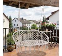 casa.pro Panca Sospesa per Esterni e Interni Altalena da Giardino per 2 Persone in Stile Boho 135x129x65 cm Intreccio in Corda Poltrona Dondolo Fino a 200 kg - Bianco Crema