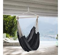 casa.pro Sedia Amaca Sospesa Girevole 360° con Barra in Legno e Tessuto Resistente Poltrona Pensile per Interno Esterno Portata 150 kg - Grigio Scuro