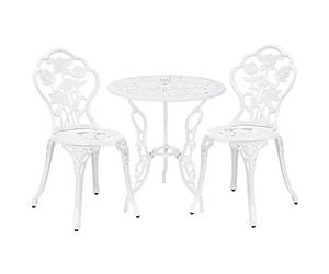 casa.pro Set da Bistrot in Alluminio e Ghisa con Tavolo Rotondo 59 cm e 2 Sedie Motivo Floreale per Giardino Balcone o Terrazzo Stile Vintage - Bianco