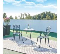 casa.pro Set da Bistrot in Alluminio Pressofuso con 2 Sedie con Braccioli e Tavolo Rotondo Motivo Intrecciato Ideale per Giardino Balcone Caffetterie - Grigio Scuro con Patina Verde