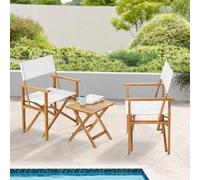 casa.pro Set da Bistrot Pieghevole Tavolo e 2 Sedie da Esterno Arredo Bistrò Mobili da Patio Balcone Terrazza Set da caffè all'Aperto - Legno di Eucalipto/Bianco