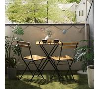 casa.pro Set da Bistrot Pieghevole Tavolo e 2 Sedie da Esterno Arredo Bistrò Set Mobili da Patio Balcone Terrazza Set da caffè all'Aperto - Acciaio Nero/Legno di Acacia