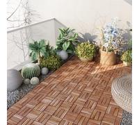 casa.pro Set di 10 Piastrelle per Pavimentazione da Esterno in Legno di Acacia Mattonelle da 30 x 30 cm con Sistema a Incastro, Copertura 0,9m² Design Mosaico - Legno Naturale