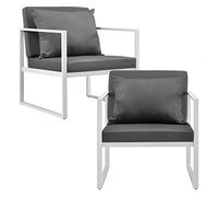 casa.pro Set di 2 Poltrone da Giardino Sedie per Esterno con Cuscini Telaio in Ferro Poltrone Comode Resistenti Ideali per Terrazzo Patio Lounge - Bianco/Grigio