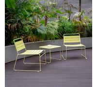 casa.pro Set di 3 Mobili da Giardino in Acciaio Tavolino Quadrato da Caffè e 2 Sedie Set Bistrot da Esterno per Patio Balcone Terrazza - Giallo Vaniglia