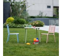 casa.pro Set di 3 Mobili per Bambini Tavolino e 2 Sedie da Giardino Balcone Cameretta Mobili in Acciaio a Misura di Bimbi per Esterno e Interno - Verde Salvia/Celeste/Pesca