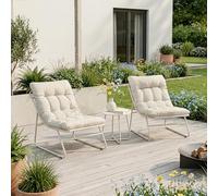 casa.pro Set Salottino di 3 Mobili da Giardino 2 Poltrone con Cuscini Imbottiti e Tavolino a Piano Rotondo per Esterno Arredo Outdoor Terrazza Patio Balcone - Beige