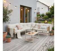 casa.pro Set Salottino per Esterno Set Mobili da Giardino Divano Modulare a 3 pezzi e Tavolino con Piano in SPC Effetto Rovere Rattan Arredo per Terrazza Patio - Beige