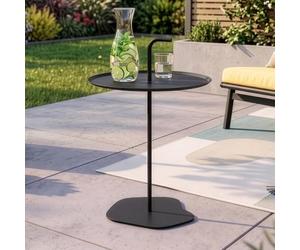 casa.pro Tavolino da Giardino con Manico Tavolo da Caffè con Piano Rotondo da Interno, Esterno per Balcone Terrazza Patio Salotto (AxØ) 57x38 cm in Acciaio - Nero