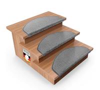 casa pura Dynasty, 15 tappetini per gradini interni per scale, in velluto, autoadesivi, per gradini (semicircolari, grigio argento)