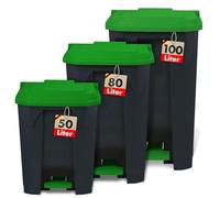 Casa Pura Pattumiera da 100 litri con coperchio verde per cucina e ufficio, sistema di separazione dei rifiuti, pattumiera con pedale con meccanismo Step-On Olaf