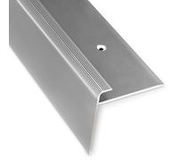 casa pura Profilo per bordi per scale, set da 1 pezzo, a forma di F, in alluminio, per laminato "Safety" listello preforato, 53 mm, altezza con un'altezza di 7 - 8 mm (Argento, 100 cm)