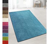 casa pura Shaggy - Tappetini per gradini Barcellona, protezione per gradini, morbido pelo alto, sigillo GUT e angelo blu, semicircolare, Polipropilene, Azzurro, Läufer 66x150 cm