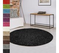 casa pura Tappeto rotondo da 100 cm di diametro, colore nero, morbido e soffice, tappeto a pelo lungo per soggiorno, camera da letto, corridoio, cameretta, corridoio con parte inferiore antiscivolo