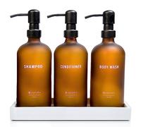 Casa Sofia Dispenser per shampoo e balsamo (set di 89,6 g) - Bottiglie di sapone da doccia, dispenser ricaricabile per bagnoschiuma con pompa, moderno vetro ambrato smerigliato per ospiti, bagno