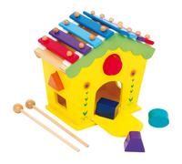 Casa sonora "Dodoo" in legno con xilofono come tetto e 5 elementi da infilare