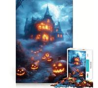 Casa spettrale di Halloween con zucche intagliate, puzzle da 1000 pezzi per ragazzi, gioco di logica, divertimento da costruire insieme, taglio di precisione, regalo elegante 38x52cm