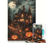Casa spettrale di Halloween con zucche, puzzle da 1000 pezzi per ragazzi, gioco di logica, divertimento da costruire insieme, taglio di precisione, regalo elegante 38x26cm