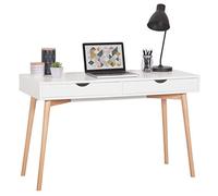 Casa Vital Scrivania da Ufficio Skandi, Bianca, con Gambe in Massello di Faggio, 2 Cassetti Inclusi, 120x48x75 cm, MDF per Home Office o Credenza