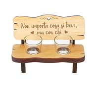 Casa Vivente Panchina per Shot in Legno con 2 Bicchierini in Vetro Inclusi, Incisione Non Importa Cosa Si Beve, Accessori Decorativi Casa