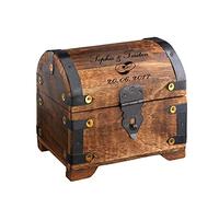 Casa Vivente Scrigno in Legno Scuro con Incisione per Le Nozze Personalizzabile con Nomi e Data, Motivo FEDI Nuziali, Forziere Vintage, Portagioie Decorativo Rustico, Idea Originale Regali in Denaro