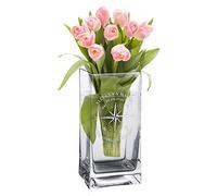 Casa Vivente Vaso da Fiori in Vetro con Incisione Romantica per Coppie, Motivo Bussola, Personalizzato con Nomi e Data, Accessori Decorativi Nozze, Idea Regalo Sposi