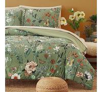 CASAAGUSTO Set di biancheria da letto queen size, 7 pezzi, motivo floreale con farfalle verdi con motivo floreale e foglie, morbido design in seersucker, per tutte le stagioni, set di biancheria da