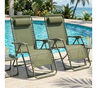 CASABEL Poltrona Relax Gravità Zero Pieghevole, 2 Poltrone Reclinabili Regolabili per Giardino, Balcone o Campeggio con Struttura Acciaio e Tessuto Textilene resistente, Verde salvia